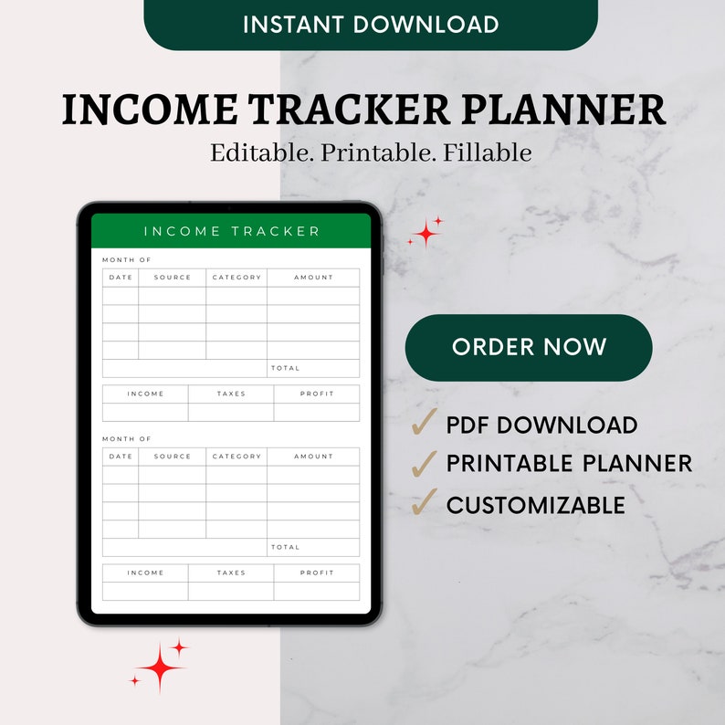PDF Income Tracker Printable, Fillable Income Log, Side Hustle Income ...