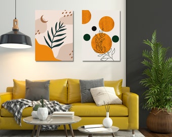 Yellow Abstract Minimalist Leaves Print | Abstract Wall Art -Living Room Decor-Gallery Wall Set | Printable Wall Art Print, Birthday Gifts
