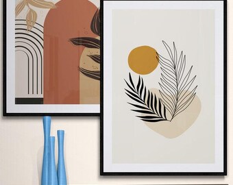 Bohemian Home Art | Set of 2 Botanical Prints | Minimalist Floral Abstract Decor for Modern Spaces