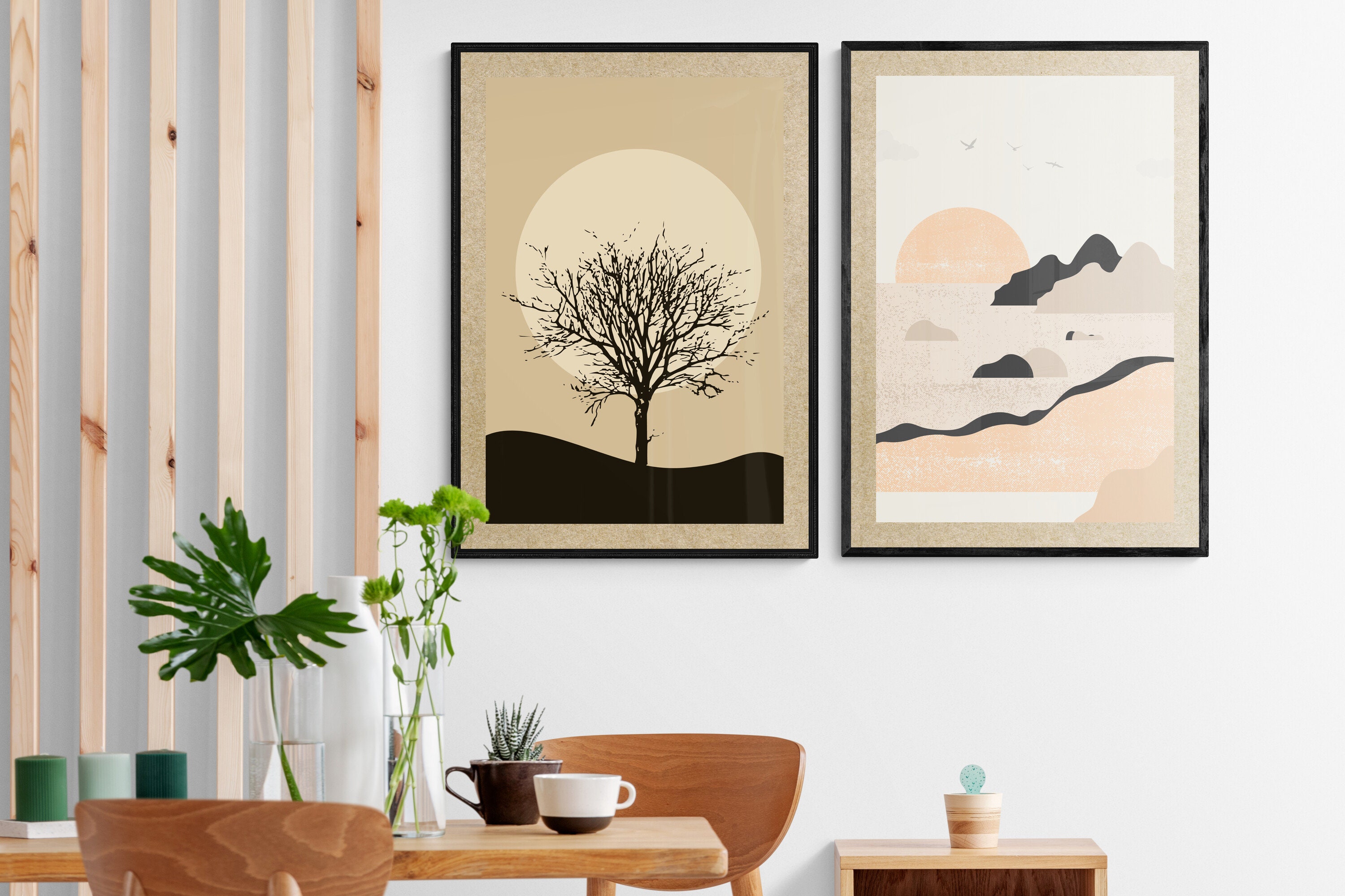 Beige Minimalist Illustration Moon Canvas Print | minimalist home decor | Minimalist print bohemian art work | Set of 2 boho minimalist art