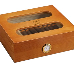 Custom Laser Engraved Monogram Natural Wood Cigar Humidor Organizer Holder Father Gift For Him Dad Grandpa Husband