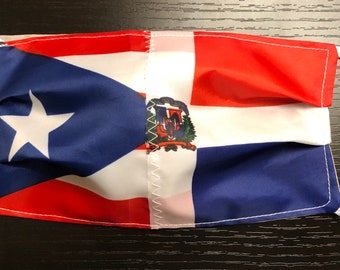 2 Pack Puerto Rico Dominican Republic Flag Face Mask PR DR Rican Washable Cotton Cloth Fabric Adjustable Buy One Get One Free