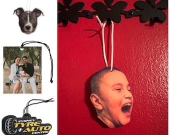 Personalized Photo Air Freshener Custom Face, Dog, Cat Pet, Baby, Logo Car Scent Valentine’s Day