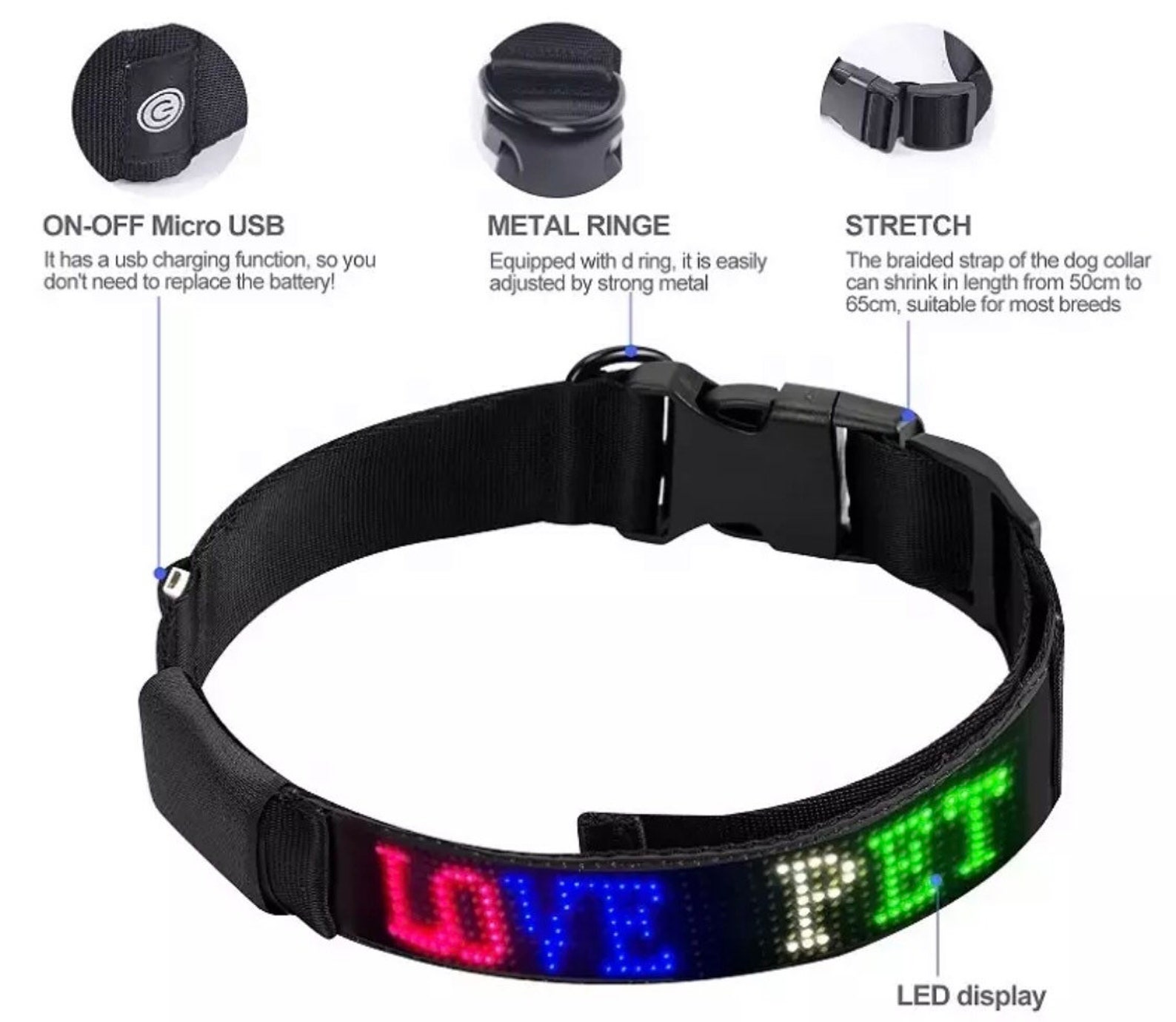 LED Dog Collar Programmable Display Custom Personalized Pet Etsy