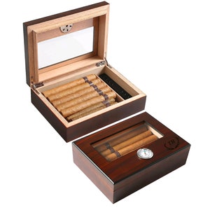 Custom Laser Engraved Monogram Cherry Natural Wood Cigar Humidor Organizer Holder Father Gift For Him Dad Grandpa Husband