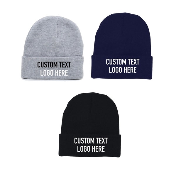 Custom Text Company Logo Beanie Hat Winter Cold Warm Personalized Print