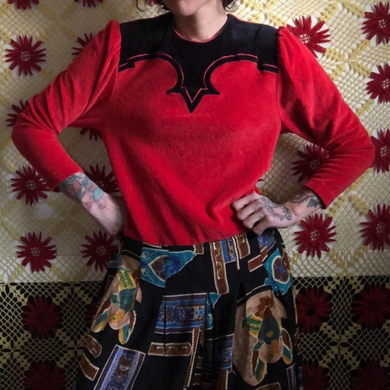 Vintage 80s western puffed shoulders long sleeve t