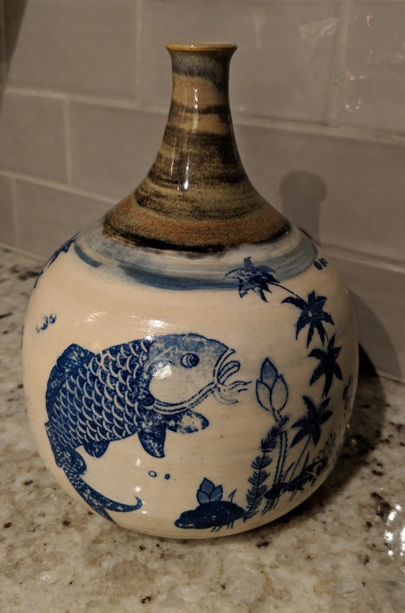 Handmade Ceramic Koi Fish Vase Asian Style Decoration Etsy