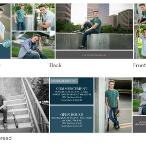Michael: Blue 5x7 Trifold High School Senior Graduation Card Template for Photoshop