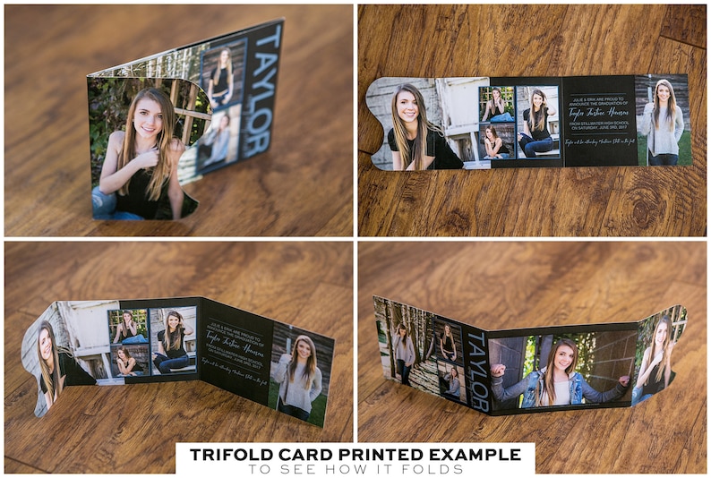 Michael: Blue 5x7 Trifold High School Senior Graduation Card Template