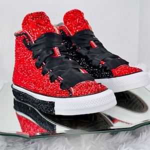 Reddish and Black Blinged High-Top Converse w/Black and Red Close Chain