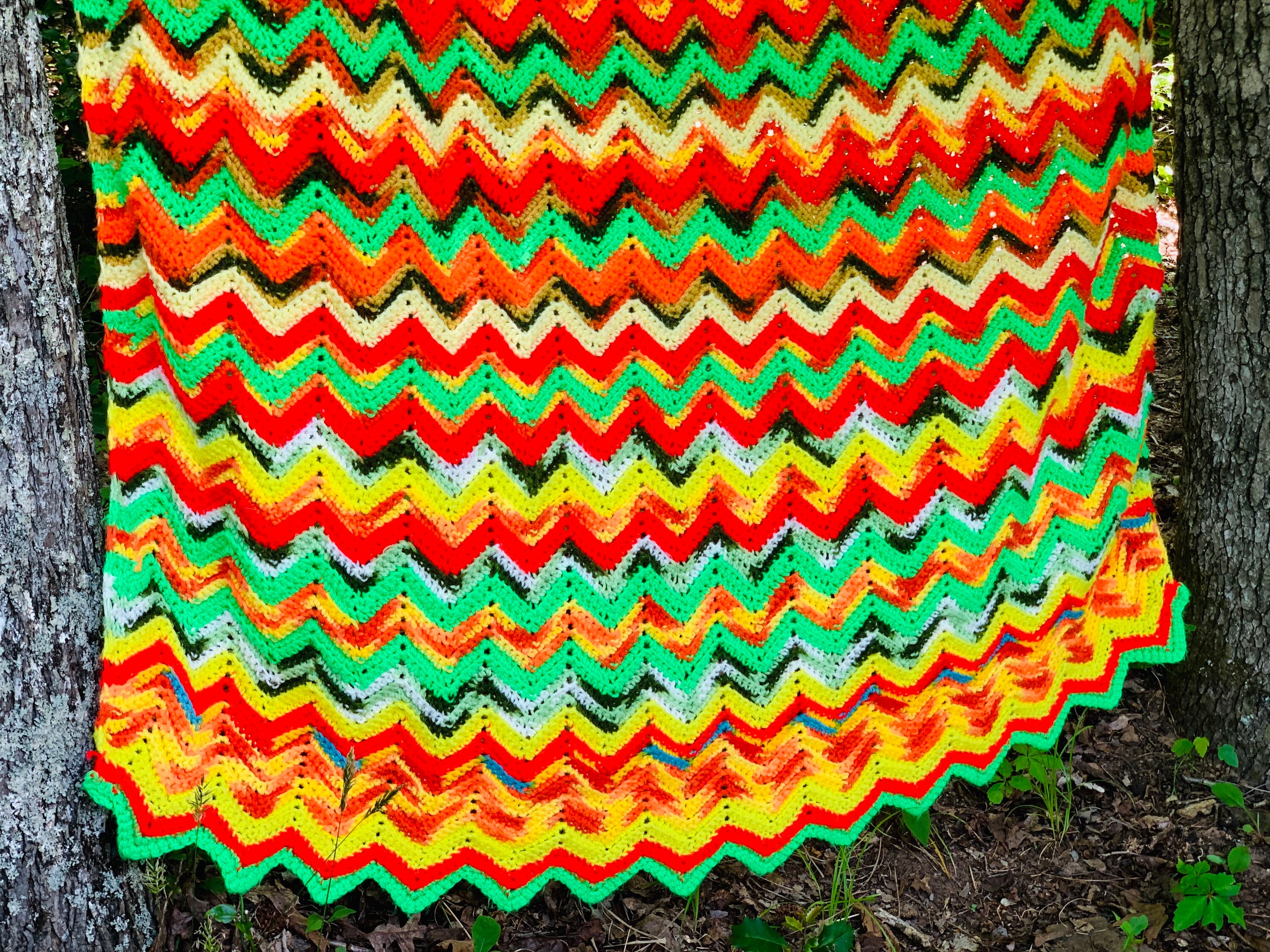 Vintage 1970s MultiColored Knitted Afghan Blanket. Vintage Etsy