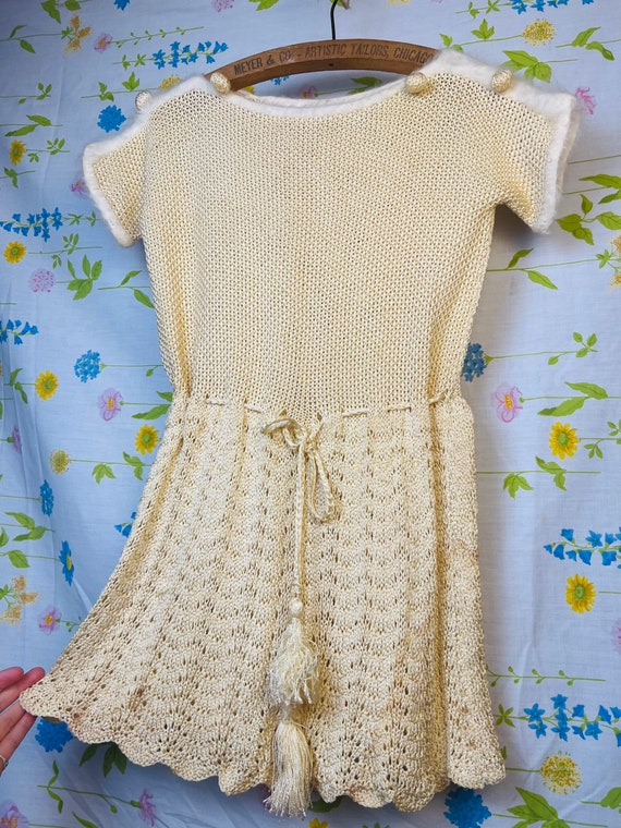 Vintage 1970’s Handmade Yellow Knit Felted Faux F… - image 7