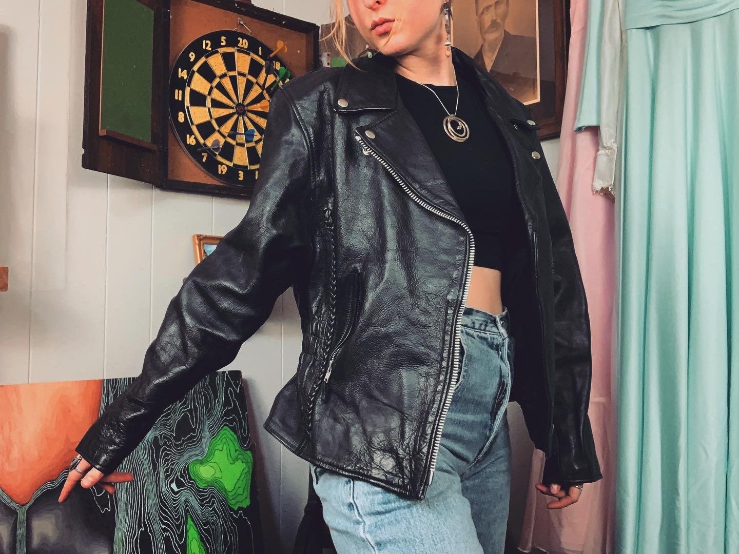 Vintage 1980's/90's Genuine Leather Zip-up Motorcycle Jacket