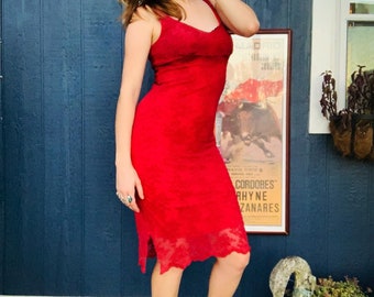 red skin tight dress