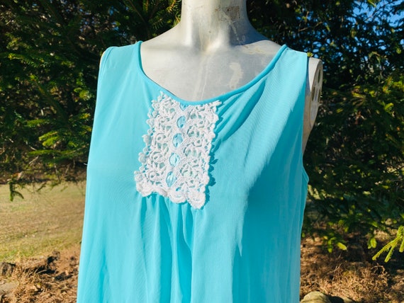 Vintage 1960’s/70’s Aqua Blue White Lace Full Len… - image 5