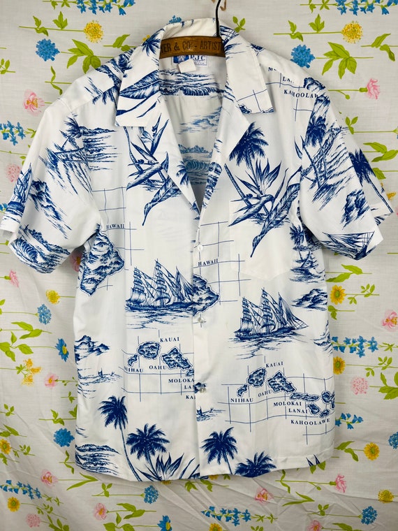 Vintage 1950’s/60’s RJC Brand Blue & White Hawaii… - image 7
