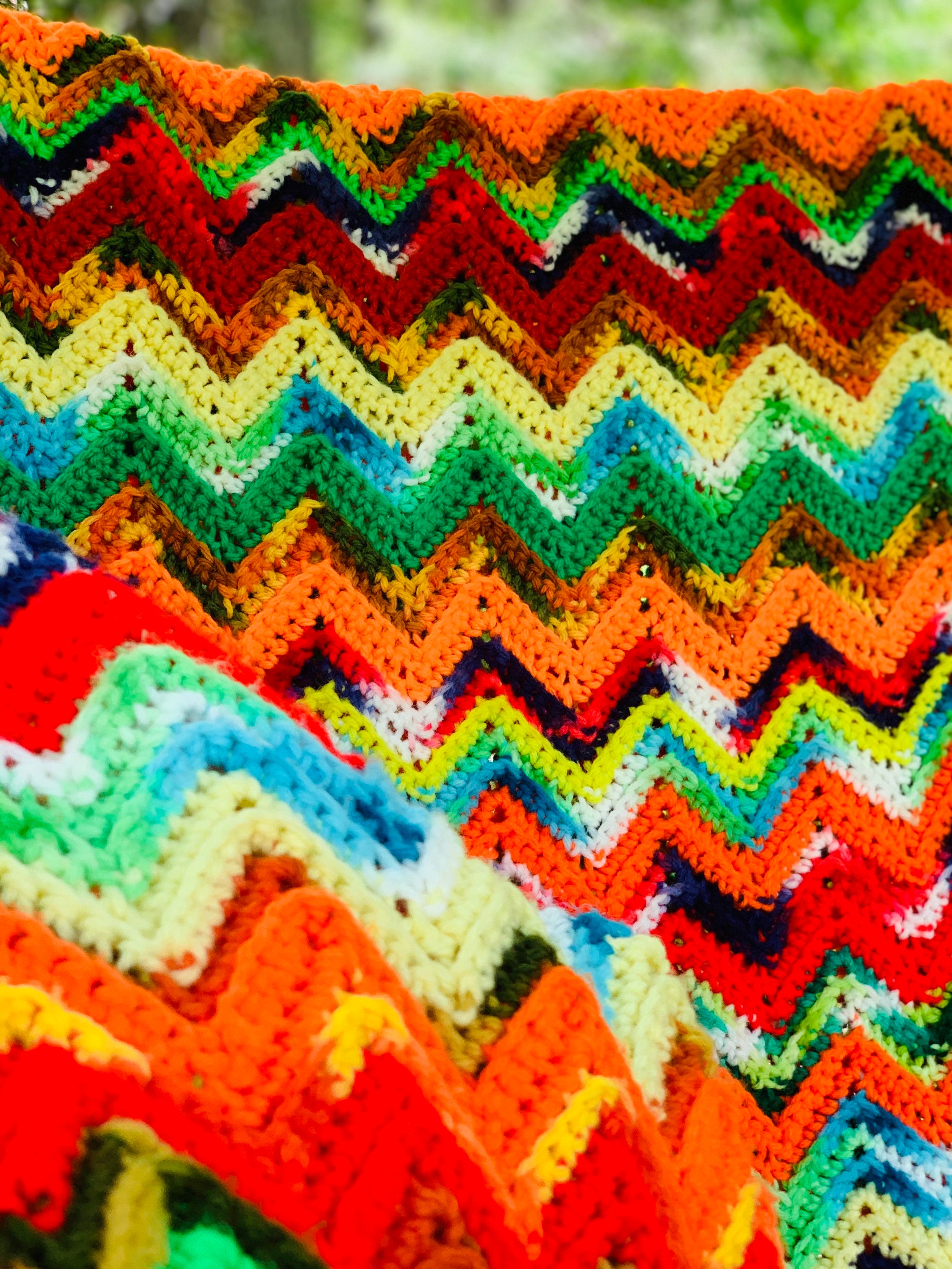 Vintage 1970s Multicolored Knitted Afghan Blanket. Vintage Etsy
