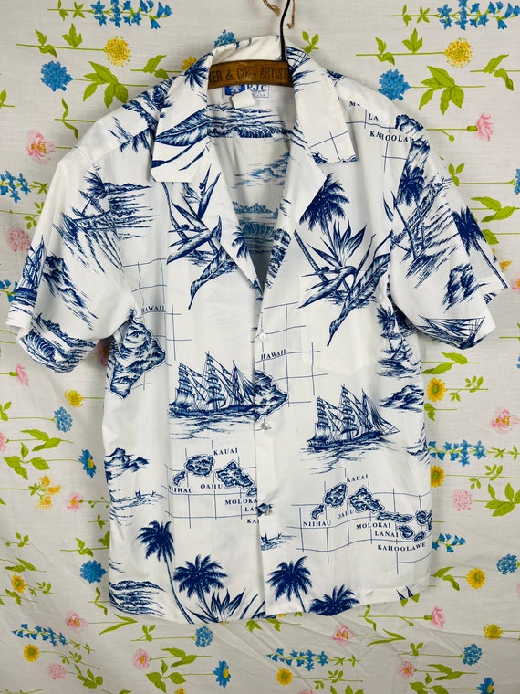 Vintage 1950’s/60’s RJC Brand Blue & White Hawaii… - image 6