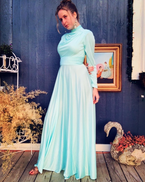 AtomicRocketVintage Vintage 1960's Aqua Blue Alyce Designs High Neck Formal Dress. Vintage Dresses. Formal Dress. 60s Dress. Costume. Detainer. 70s. 60s. Prom.