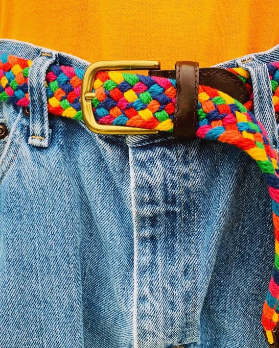 Vintage 1980s Fossil Brand Rainbow Woven Belt. Woven Belts. | Etsy