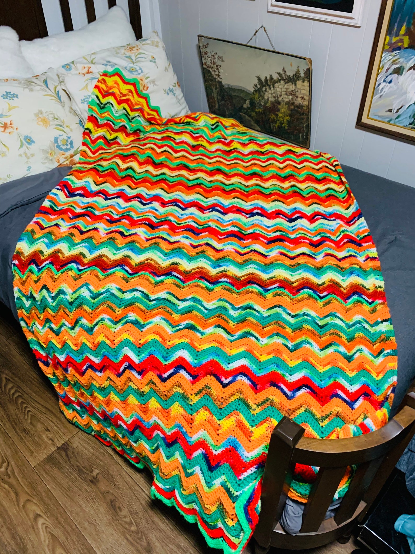 Vintage 1970s Multicolored Knitted Afghan Blanket. Vintage Etsy