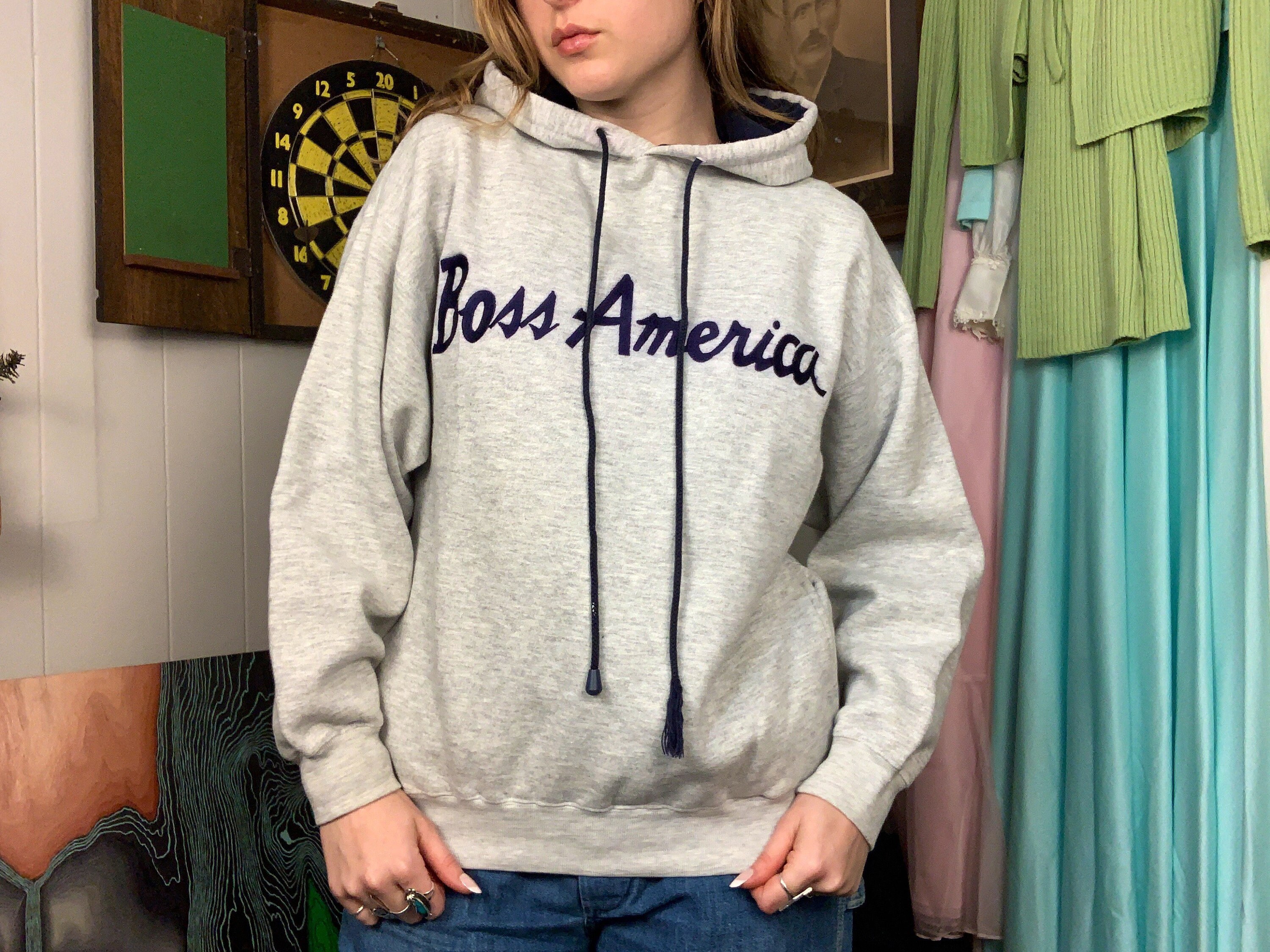 Vintage 1990s/2000s Grey Boss America Brand Hoodie - Etsy Ireland