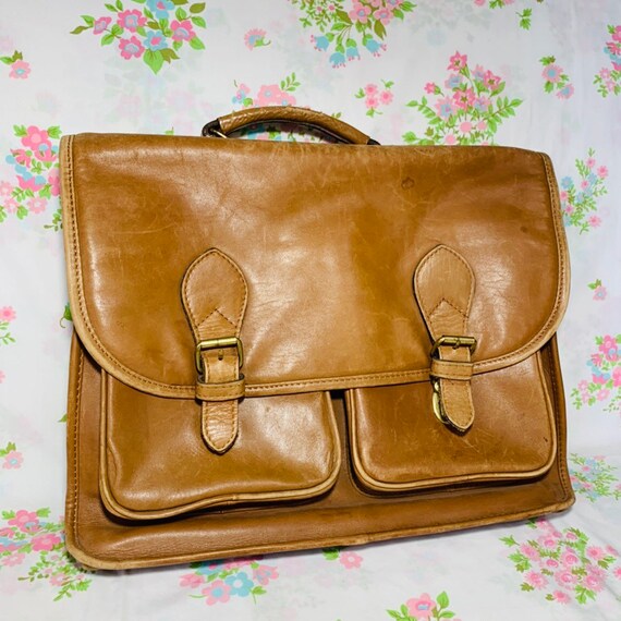 Vintage 1950’s/60’s Brown Leather Satchel Bag/Brie