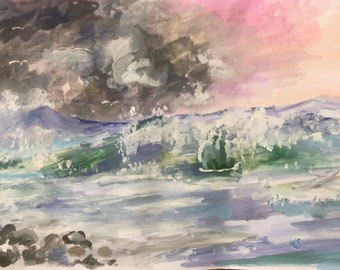 Waves, Watercolor original painting on 11 x 17 inch paper, seascape, 2023, 10% off