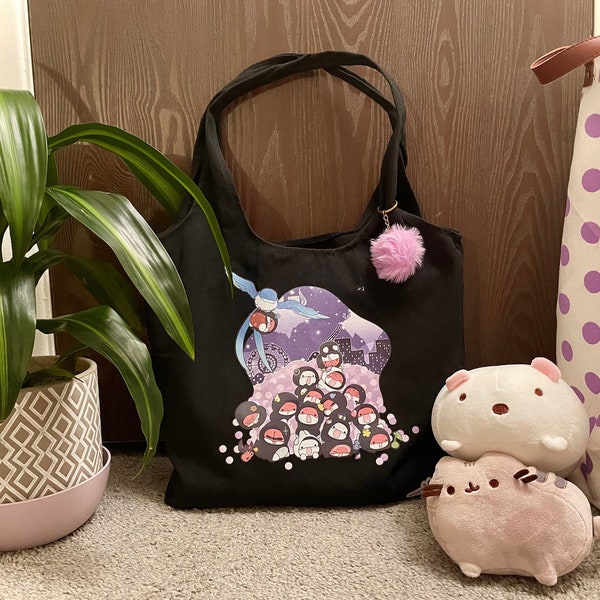 12.5 x 15" FFXIV Convocation Babies Black Shoulder Canvas Tote Bag