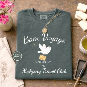 Mahjong Cruise Shirt, Comfort Colors Mahj at Sea, Coastal Girls Trip Vacation Tee, Travel Group Gift for Mom, Wife, Grandma or Friend Blue Spruce