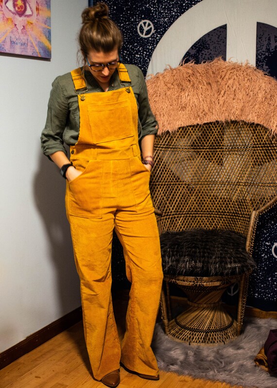 yellow corduroy overalls