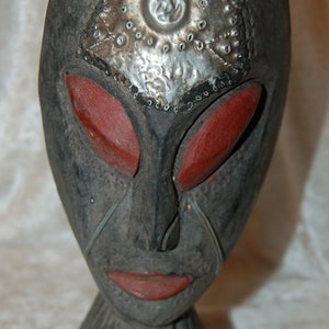 Handcrafted In Ghana, Africa Wooden Mask Carved with Metal Inlay