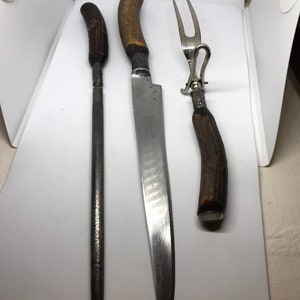 Rare Antique Gilbert Saville Works Limited Cutlery Set with Deer Antler Handles