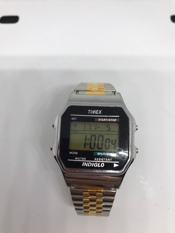 Vintage Two Tone Timex Indiglo Digital Watch Gem