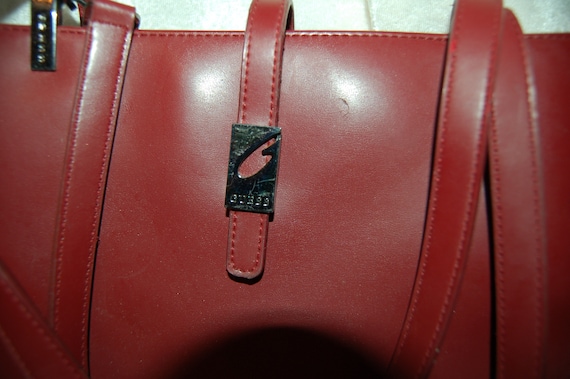 Guess Burgundy Leather Handbag Top Handle Bag Pur… - image 2