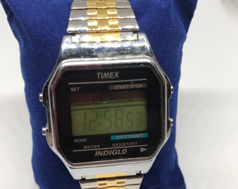 Vintage Two Tone Timex Indiglo Digital Watch Etsy