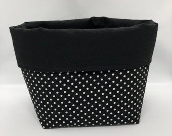 Medium Black and White Fabric Storage Bin / Paperless Towel Basket