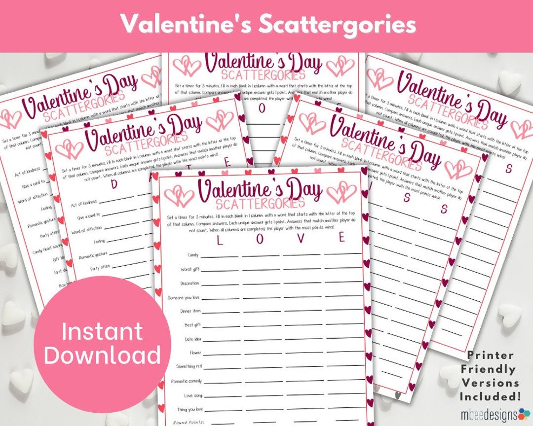 Valentine's Day Scattergories Printable Game Virtual Zoom - Etsy