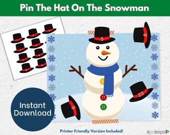 Christmas Pin The Hat On The Snowman Printable Game, Activities for Kids, Christmas Printable, Instant Digital Download, Classroom Party