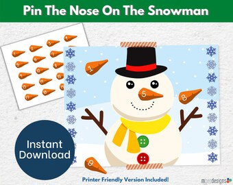 Christmas Pin The Nose On The Snowman Printable Game, Activities for Kids, Christmas Printable, Instant Digital Download, Classroom Party