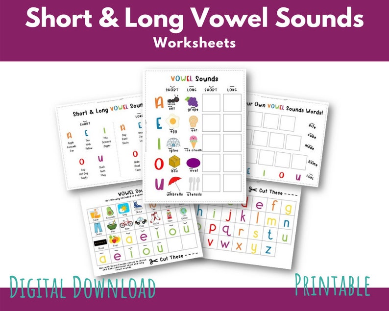Vowel Sounds Printable for Preschool and Kindergarten Short | Etsy