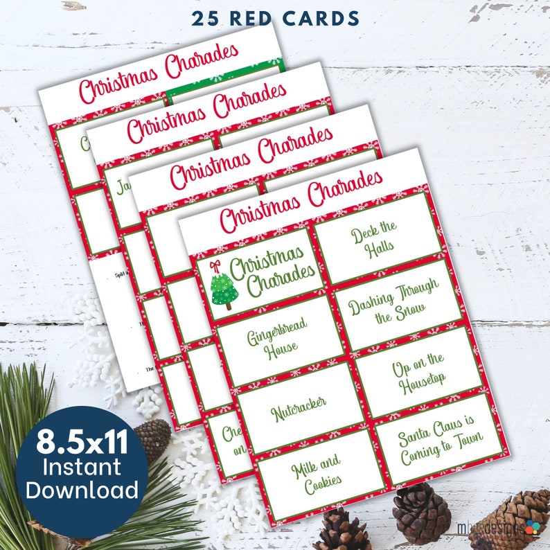 Christmas Charades Pictionary Printable Game Virtual Zoom | Etsy
