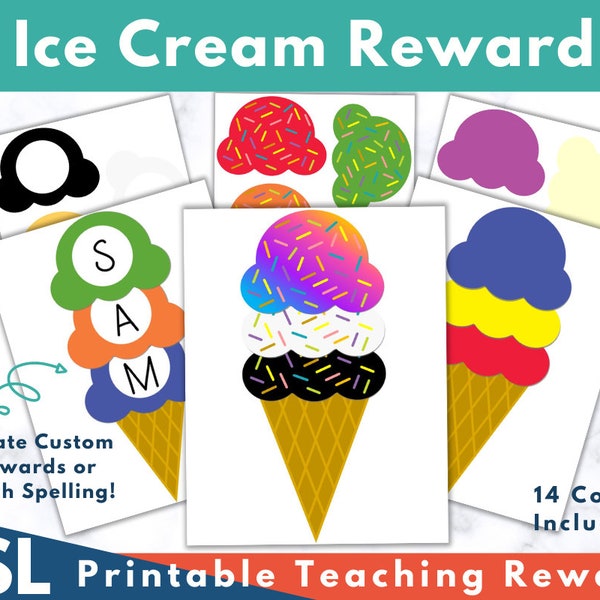 Online ESL Reward Teaching Props, VIPKid, Magic Ears, Qkids, Gogokid, Outschool, Ice Cream Reward, Spelling Practice, Colors, Homeschool
