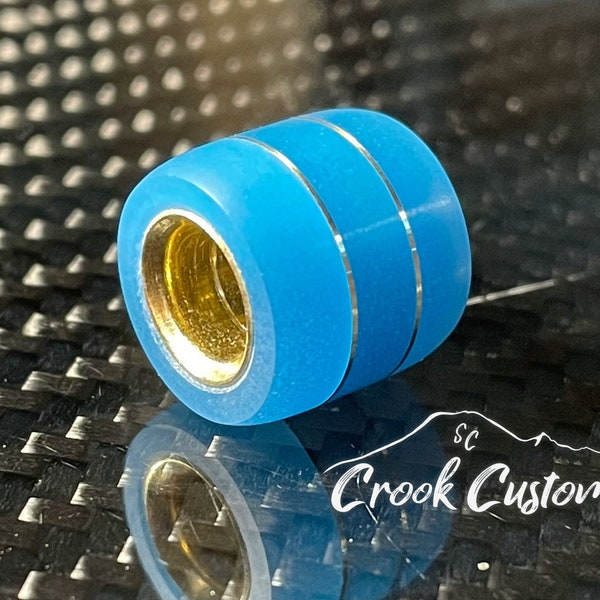 Blue Glow in the Dark Paracord Lanyard Bead Handmade of Brass and Glow resin.  Made in the USA