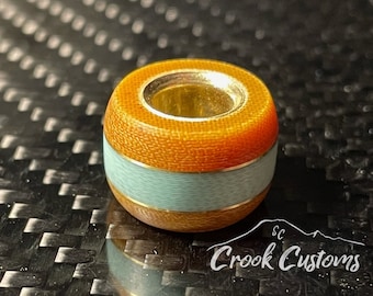 Handmade Natural Linen Micarta Paracord Bead:  Micarta, Jewelers Blue G10, and Brass