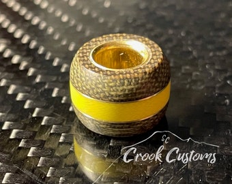 Handmade Micarta Paracord Lanyard Bead: Olive Drab Green, Yellow G10 & Brass