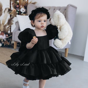 Czarna Tutu Puffy Birthday Dress, Sukienka dla dziewczynki z kwiatami, Suknia balowa na specjalne okazje dla niemowląt, Sesja zdjęciowa Smash Cake