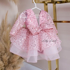 Sparkling Birthday Girl Dress, Dusty Rose Flower Girl Dress, Tutu Knee Length Prom Gown, 1st Birthday Dress, Special Occasion Toddler Dress