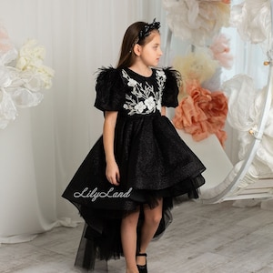 Black Prom Ball Gown, Graduation & Wedding Gown, Birthday Baby Dress, Flower Girl Asymmetrical Special Occasion Dress, Pageant Dress